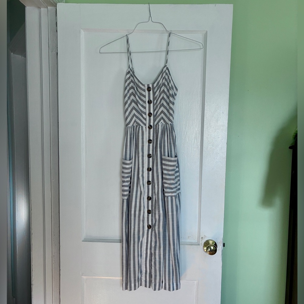 American Eagle Outfitters Striped Button Front Midi Dress
